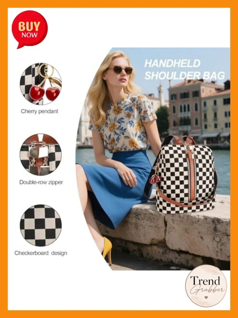 Checkered Plaid Canvas Backpack Purse 2-in-1 Convertible Shoulder Bag with